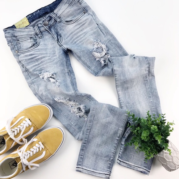 Machine Denim - Machine Distressed Destroyed Light Wash Skinny